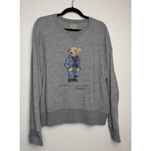 Polo Ralph Lauren Women's Gray Long Sleeve Pullover Shirt Teddy Bear Size XL